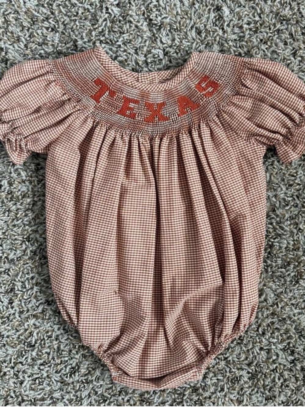 Texas Longhorns Smocked Gingham Baby One-Piece Bodysuit